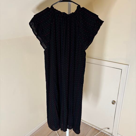 Loft EUC Women's Black Flutter Sleeve Blue Red Swiss Dot A-Line Dress Size S - Picture 8 of 10